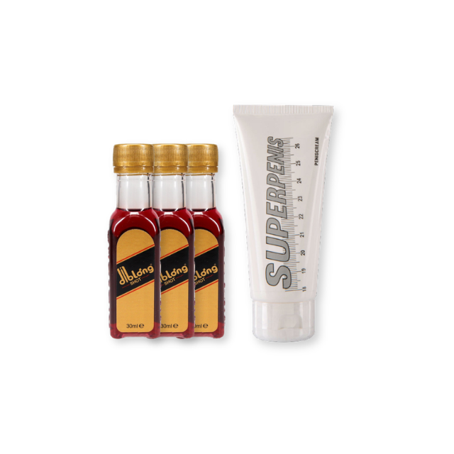 Pachet pentru bărbați: Supliment alimentar DIBLONG tip shot, 3 buc + Cremă pentru mărirea penisului SuperPenis, 75 ml