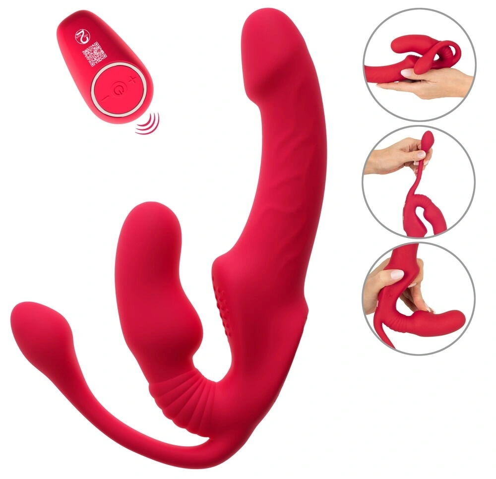 Strap-on Strapless Remote Control, 3 Motoare, 10 Moduri de Vibratii, Silicon, USB, Rosu, 23 cm 1 Strap-on Strapless Remote Control, 3 Motoare, 10 Moduri de Vibratii, Silicon, USB, Rosu, 23 cm
