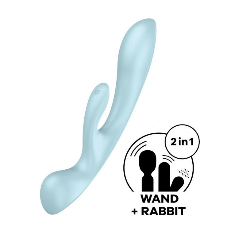Vibrator Triple Oh 3 in 1, 12 Moduri Vibratii, Silicon, USB, Albastru, 23.5 cm