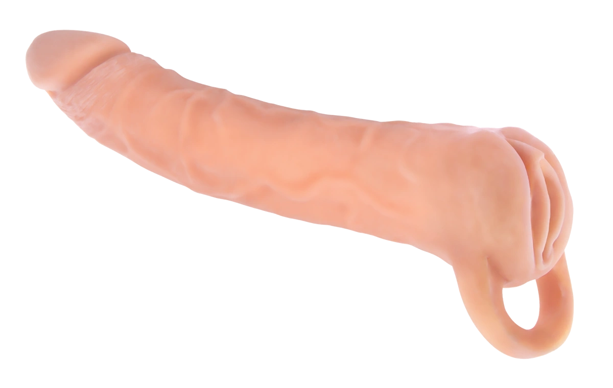 2 in 1 Prelungitor Penis si Masturbator Vagin, Soft TPR, Natural, 24 cm