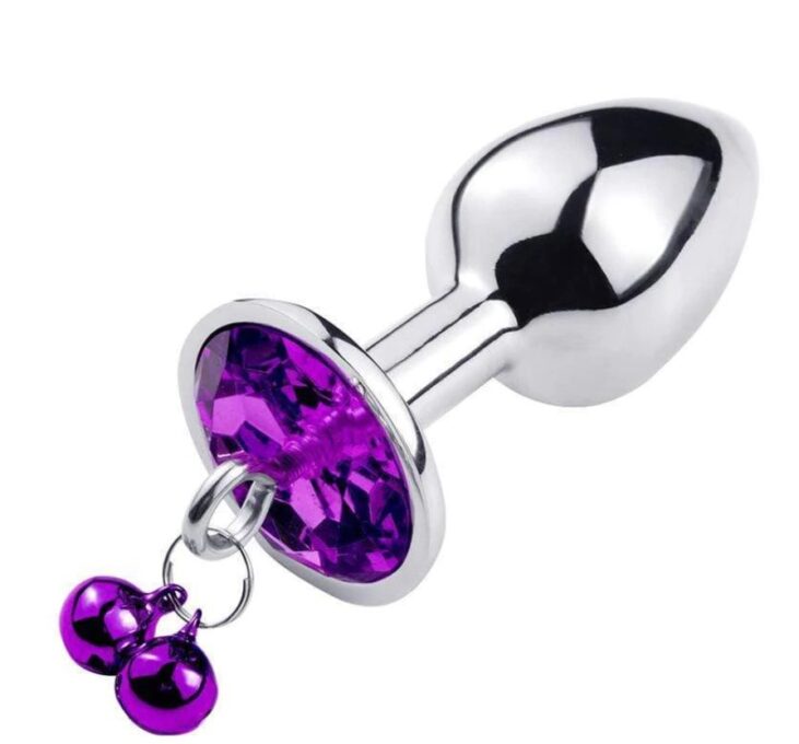Dop Anal Metalic cu Clopotei Ring My Bells Small, Argintiu/Mov, 7 cm, Passion Labs 1 Dop Anal Metalic cu Clopotei Ring My Bells Small, Argintiu/Mov, 7 cm, Passion Labs