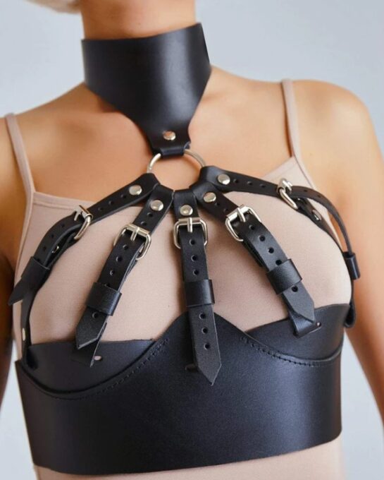Harness Bra-Choker Piele Ecologica OS 1 Harness Bra-Choker Piele Ecologica OS