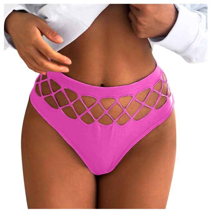 Bikini Tanga Elastici cu Talie Inalta, Roz Neon, S 1 Bikini Tanga Elastici cu Talie Inalta, Roz Neon, S