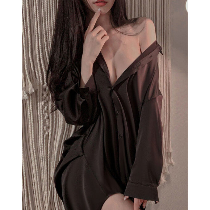 Rochie Tip Camasa, Negru, M 1 Rochie Tip Camasa, Negru, M