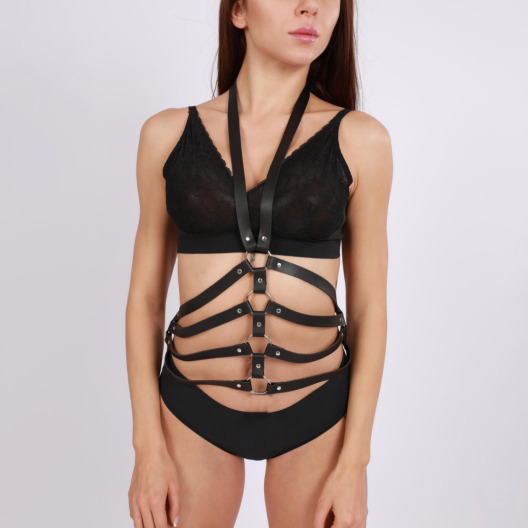 Harness cu Inele, Piele Ecologica, Negru, S-L 1 Harness cu Inele, Piele Ecologica, Negru, S-L