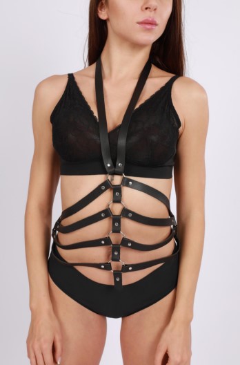 Harness Leather Lady, Piele Ecologica, Negru, S-L 1 Harness Leather Lady, Piele Ecologica, Negru, S-L