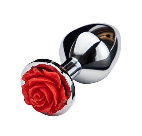 Dop Anal Rose Pleasure Small, Argintiu/Rosu, Guilty Toys 1 Dop Anal Rose Pleasure Small, Argintiu/Rosu, Guilty Toys