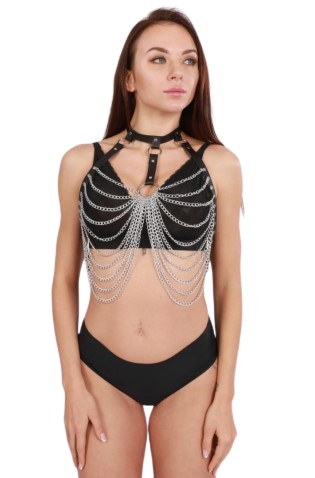 Harness Chain Chest, Piele Ecologica, Negru, S-L, Mokko Toys 1 Harness Chain Chest, Piele Ecologica, Negru, S-L, Mokko Toys