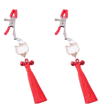 Clame Sfarcuri cu Ciucuri si Clopotei, Rosu, Mokko Toys 1 Clame Sfarcuri cu Ciucuri si Clopotei, Rosu, Mokko Toys