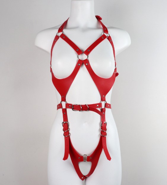 Harness Body, Piele Ecologica, Rosu, S-L, Guilty Toys 1 Harness Body, Piele Ecologica, Rosu, S-L, Guilty Toys