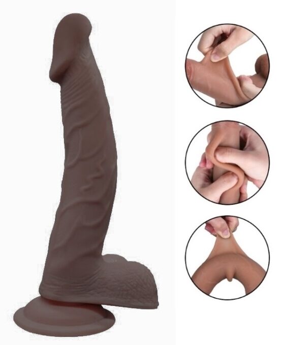 Dildo Carlo Sliding&Bendable, TPE Strat Dublu, Maro, 23 cm, Mokko Toys