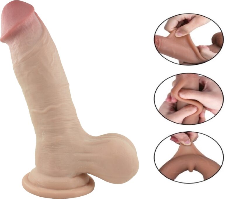 Dildo Rich Sliding&Bendable, TPE Strat Dublu, Natural, 19.5 cm, Passion Labs 1 Dildo Rich Sliding&Bendable, TPE Strat Dublu, Natural, 19.5 cm, Passion Labs