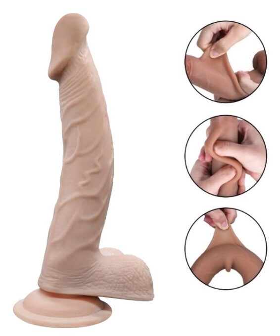 Dildo Carlo Sliding&Bendable, TPE Strat Dublu, Natural, 23 cm, Mokko Toys