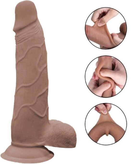 Dildo Evan Sliding&Bendable, TPE Strat Dublu, Caramel, 22 cm, Passion Labs 1 Dildo Evan Sliding&Bendable, TPE Strat Dublu, Caramel, 22 cm, Passion Labs