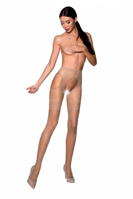 Ciorapi Crotchless cu Tiv Dantelat, 20 Den, Bej, S/M 1 Ciorapi Crotchless cu Tiv Dantelat, 20 Den, Bej, S/M