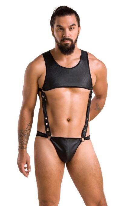 Set 2 Piese Adam din Piele Ecologica cu Capse Metalice, Negru, L/XL 1 Set 2 Piese Adam din Piele Ecologica cu Capse Metalice, Negru, L/XL