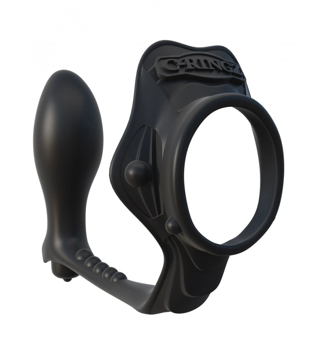 Inel de Penis cu Stimulator Anal cu Vibratii, Silicon, Negru 1 Inel de Penis cu Stimulator Anal cu Vibratii, Silicon, Negru