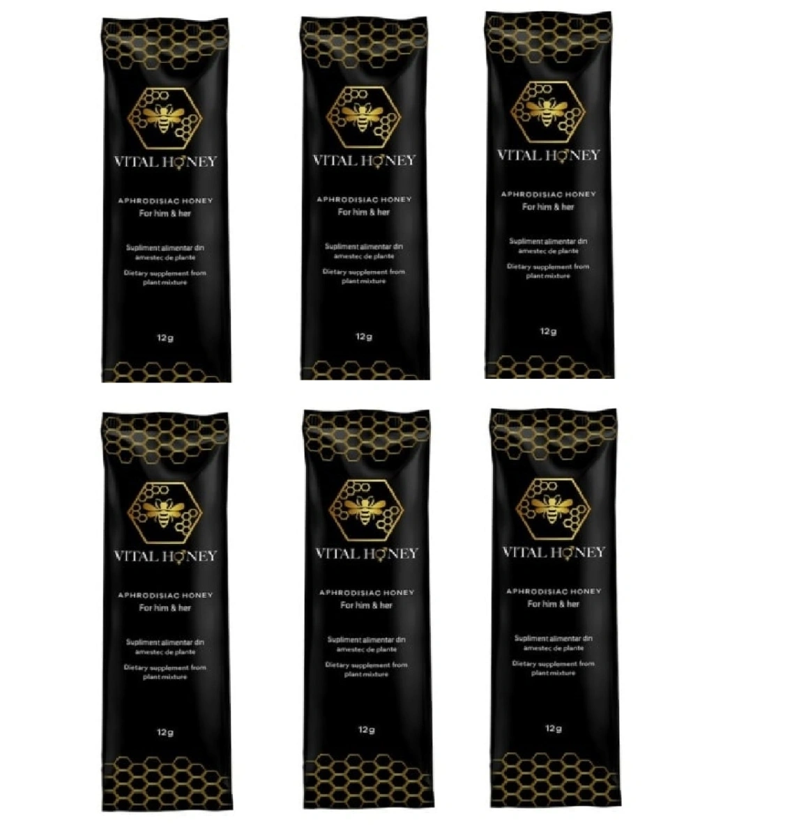 Set 6 buc-Supliment Alimentar pe Baza de Miere cu Potential Afrodisiac Unisex VITAL Honey, 6x12 grame grame