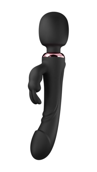 Vibrator Wand&Rabbit Great Mix, 10+10 Moduri Vibratii Puternice, Silicon, USB, Negru, 24.6 cm, Mokko Toys, Velvet Obession