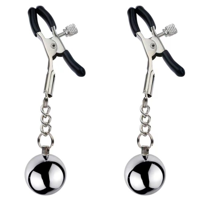 Clame Sfarcuri Clamps with Beads, Argintiu/Negru, Passion Labs, Nipple Stim 1 Clame Sfarcuri Clamps with Beads, Argintiu/Negru, Passion Labs, Nipple Stim