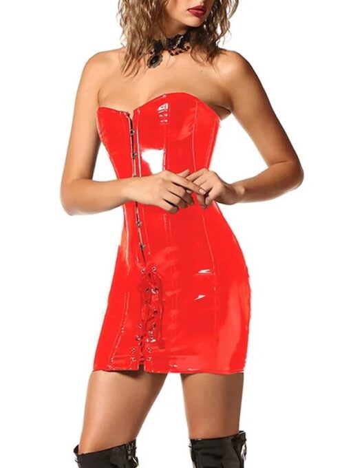 Rochie Sexy Corset Look, Wetlook, Rosu, S