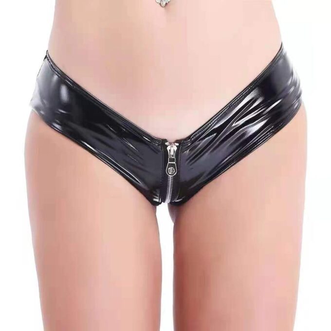 Bikini cu Fermoar Strip Me, Wetlook, Negru, L