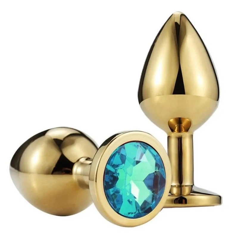 Dop Anal Metallic Buttplug, Large, Auriu/Albastru Deschis, Passion Labs 1 Dop Anal Metallic Buttplug, Large, Auriu/Albastru Deschis, Passion Labs