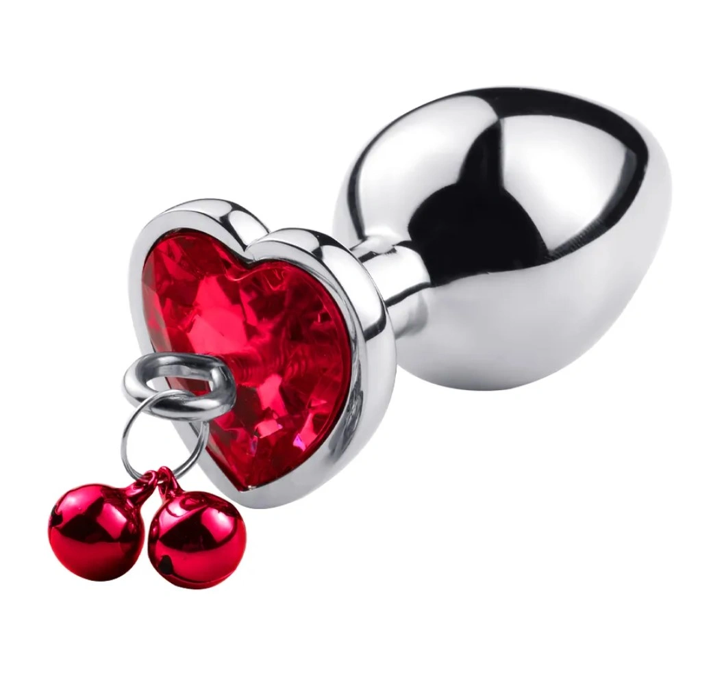 Dop Anal Medium Heart Shape cu Clopotei Ring My Bells, Metal, Argintiu/Rosu, 8 cm, Passion Labs 1 Dop Anal Medium Heart Shape cu Clopotei Ring My Bells, Metal, Argintiu/Rosu, 8 cm, Passion Labs