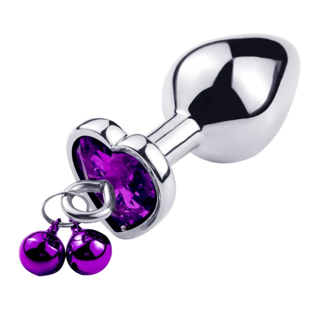 Dop Anal Medium Heart Shape cu Clopotei Ring My Bells, Metal, Argintiu/Mov, 8 cm, Passion Labs 1 Dop Anal Medium Heart Shape cu Clopotei Ring My Bells, Metal, Argintiu/Mov, 8 cm, Passion Labs