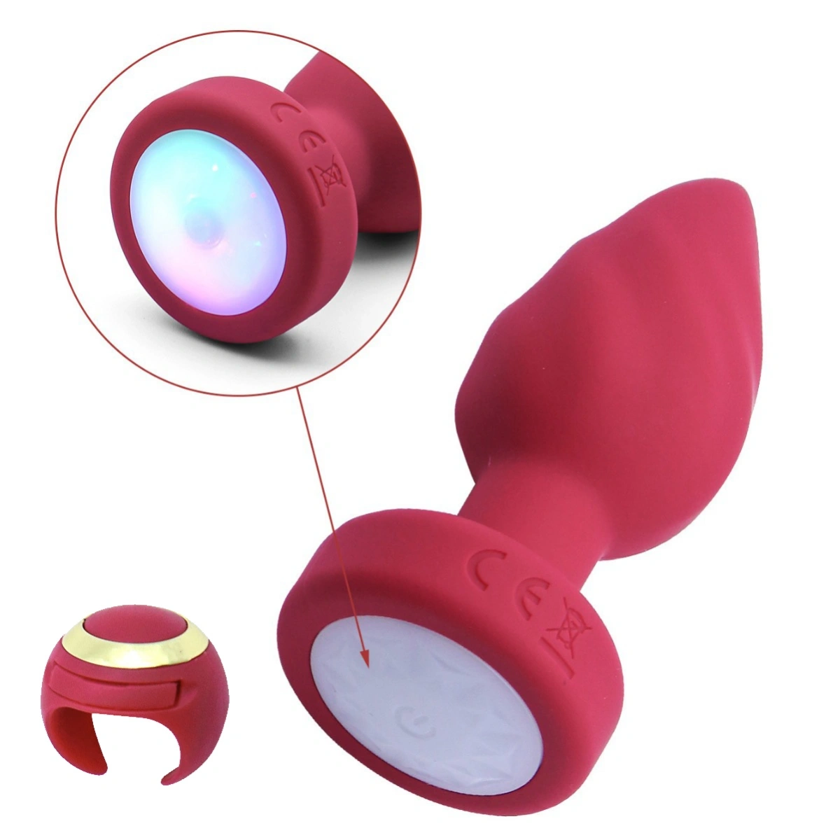 Dop Anal Led Light Vibrating Plug, Remote Control, 10 Moduri Vibratii, Silicon, USB, Rosu, 9 cm, Passion Labs 1 Dop Anal Led Light Vibrating Plug, Remote Control, 10 Moduri Vibratii, Silicon, USB, Rosu, 9 cm, Passion Labs