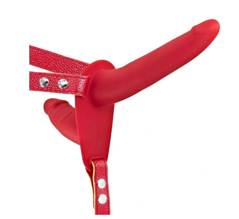 Strap-on pentru Femei-Double Dildo-Silicon, Rosu, Guilty Toys 1 Strap-on pentru Femei-Double Dildo-Silicon, Rosu, Guilty Toys