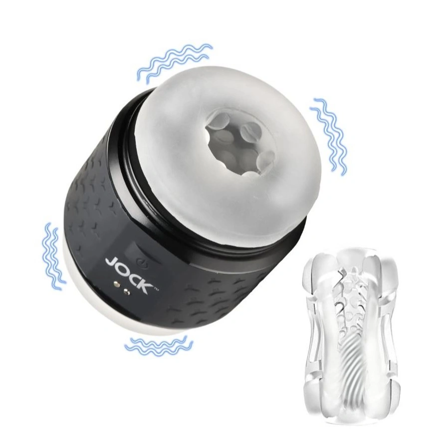 Masturbator Dublu Jock, 10 Functii Vibratii, TPE, USB, Transparent, 12 cm 1 Masturbator Dublu Jock, 10 Functii Vibratii, TPE, USB, Transparent, 12 cm