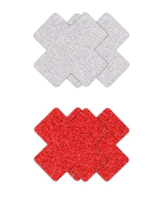 Set 2 Perechi Acoperitoare Sani Pasties Glitter Cross, Argintiu/Rosu 1 Set 2 Perechi Acoperitoare Sani Pasties Glitter Cross, Argintiu/Rosu