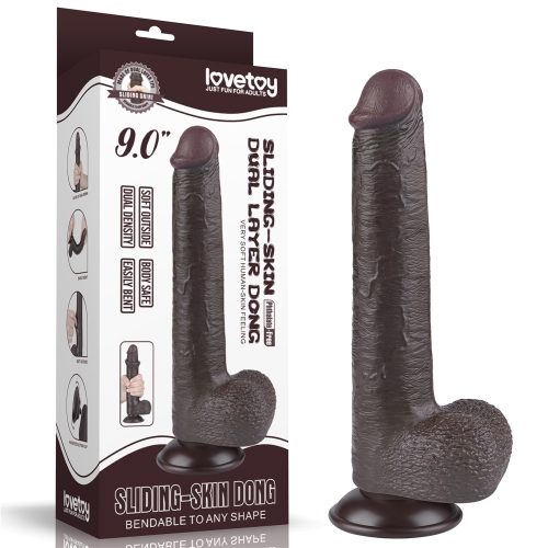Dildo Realist Sliding-Skin cu Ventuza Detasabila, TPE, Maro Inchis, 23 cm 1 Dildo Realist Sliding-Skin cu Ventuza Detasabila, TPE, Maro Inchis, 23 cm
