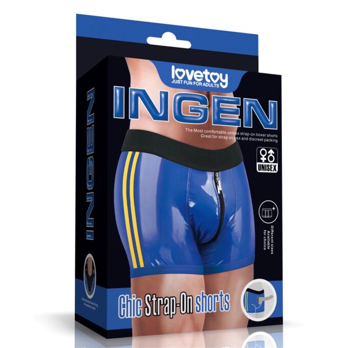 Boxeri Chic Strap-On Ingen Unisex, Wetlook, Albastru, L/XL