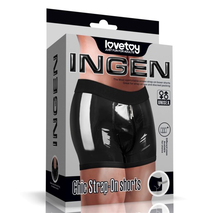 Boxeri Chic Strap-On Ingen Unisex, Wetlook, Negru, XS/S