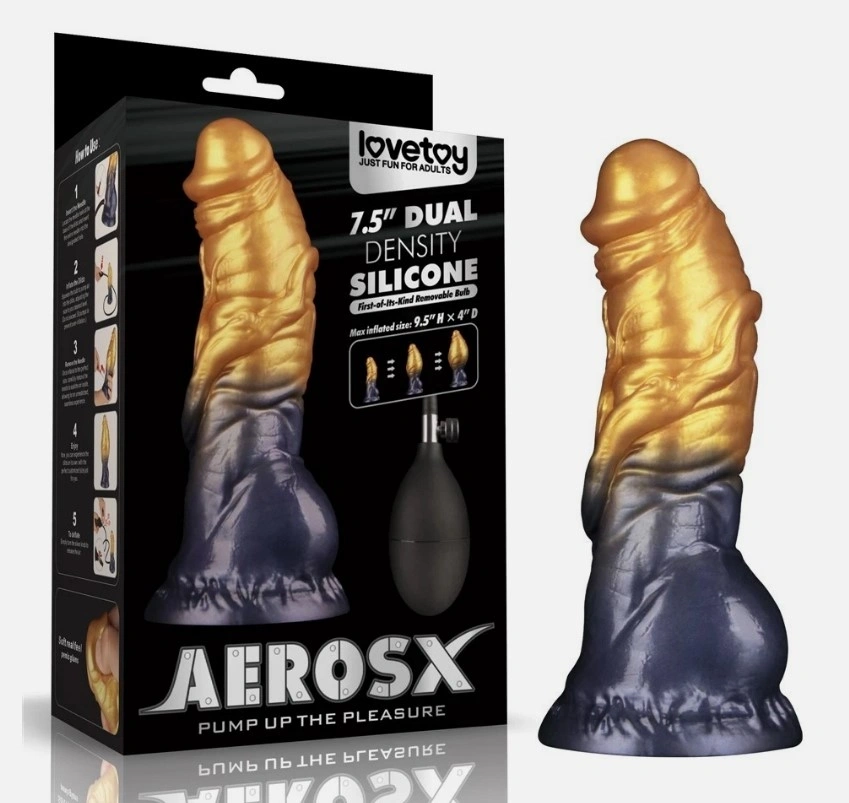Dildo Aerosx Gonflabil, Silicon Dubla Densitate, Galben/Albastru, 19 cm