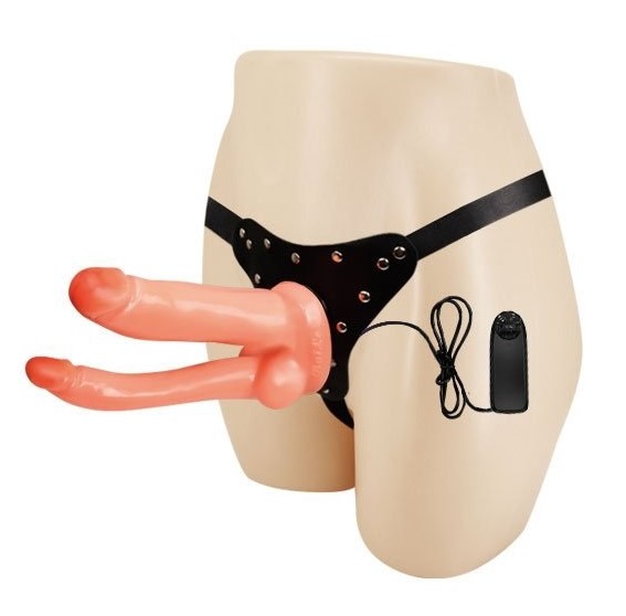 Strap On Dublu Realistic Multispeed, TPR , Natural, 21.5 cm 1 Strap On Dublu Realistic Multispeed, TPR , Natural, 21.5 cm