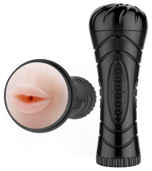 Masturbator Pink Mouth, 7 Viteze Vibratii, TPR, Negru, 24 cm 1 Masturbator Pink Mouth, 7 Viteze Vibratii, TPR, Negru, 24 cm