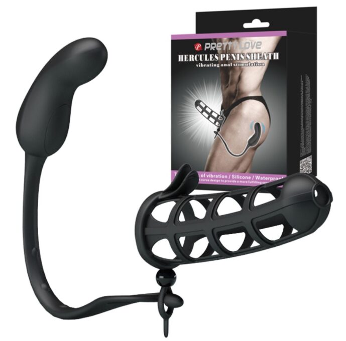 Manson de Penis cu Stimulator Anal Hercules, 7 Moduri Vibratii, Silicon, USB, Negru 1 Manson de Penis cu Stimulator Anal Hercules, 7 Moduri Vibratii, Silicon, USB, Negru