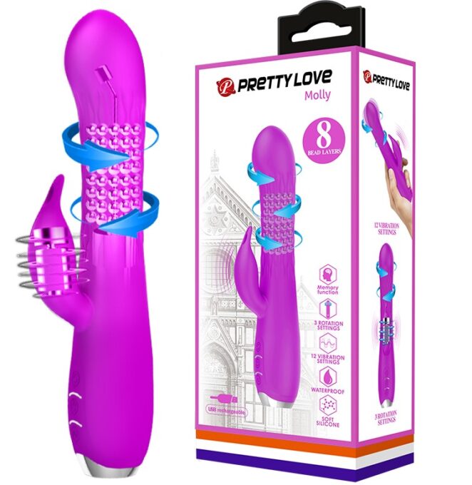 Vibrator Pretty Love Molly, 12 Moduri Vibratii, 3 Moduri Rotatii, Silicon, USB, Mov, 20.5 cm 1 Vibrator Pretty Love Molly, 12 Moduri Vibratii, 3 Moduri Rotatii, Silicon, USB, Mov, 20.5 cm
