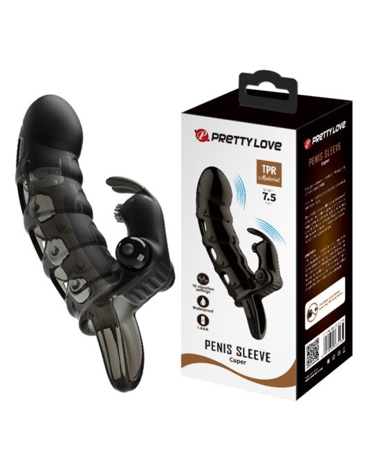 Prelungitor Penis Cuper 10 Moduri Vibratii, +4 cm, TPR, Negru 1 Prelungitor Penis Cuper 10 Moduri Vibratii, +4 cm, TPR, Negru