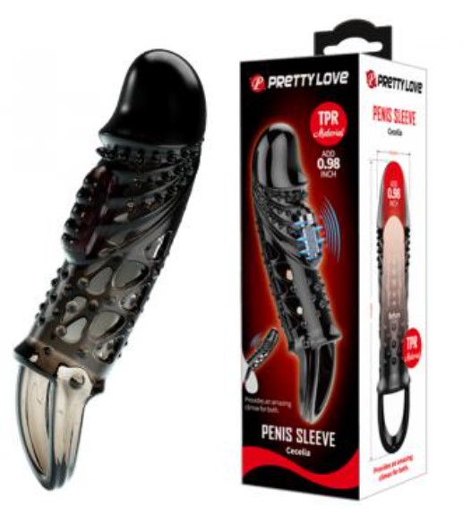 Prelungitor Penis Cecelia cu Vibratii, +2.5 cm, TPR, Negru 1 Prelungitor Penis Cecelia cu Vibratii, +2.5 cm, TPR, Negru