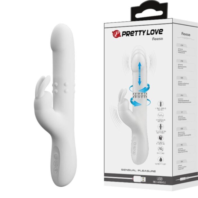 Vibrator Pretty Love Reese, Functii de Vibratii, Rotatii, Impingere, Silicon, USB, Alb, 24.8 cm 1 Vibrator Pretty Love Reese, Functii de Vibratii, Rotatii, Impingere, Silicon, USB, Alb, 24.8 cm