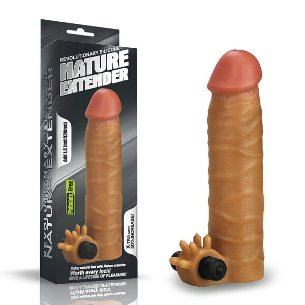 Prelungitor Penis cu Glont Vibrator Nature Extender + 3.8 cm, Silicon, Maro 1 Prelungitor Penis cu Glont Vibrator Nature Extender + 3.8 cm, Silicon, Maro