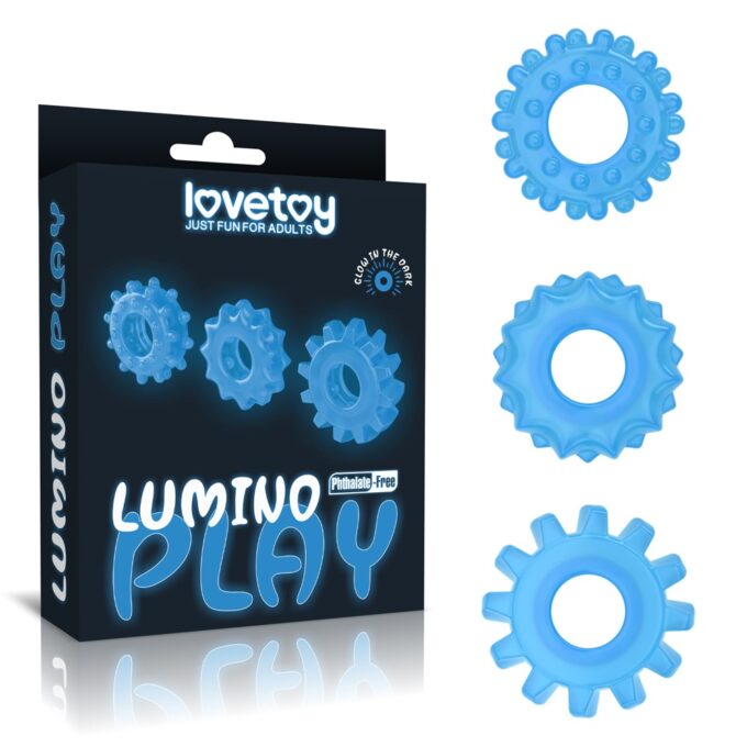 Set 3 Inele Penis Lumino Play, TPE, Albastru 1 Set 3 Inele Penis Lumino Play, TPE, Albastru