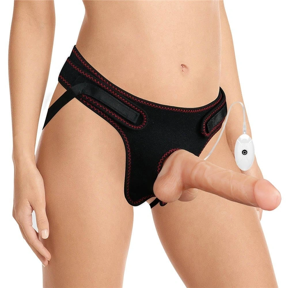 Set Easy Strap-On cu Vibrator Detasabil, 10 Moduri Vibratii, TPE, Natural, 20 cm 1 Set Easy Strap-On cu Vibrator Detasabil, 10 Moduri Vibratii, TPE, Natural, 20 cm