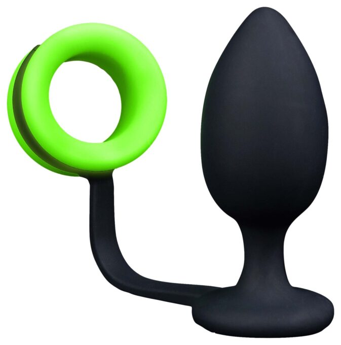 Dop Anal cu Inel Penis Glow in the Dark, 9.8 cm, Verde Neon/Negru 1 Dop Anal cu Inel Penis Glow in the Dark, 9.8 cm, Verde Neon/Negru