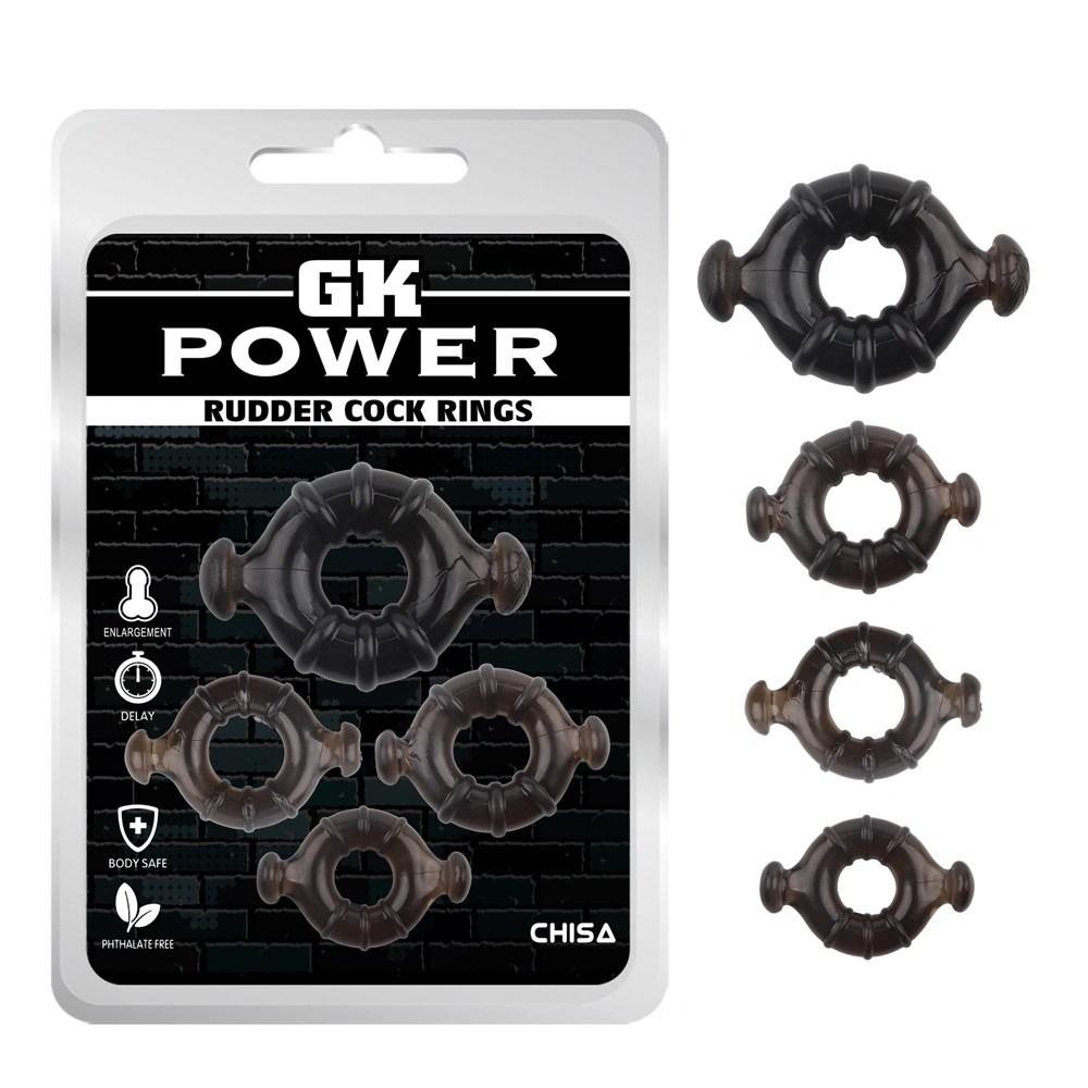 Set 4 Inele Penis GK Power Rudder Cock Rings, TPE, Negru 1 Set 4 Inele Penis GK Power Rudder Cock Rings, TPE, Negru