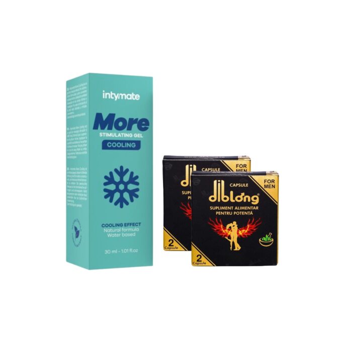 Pachet pentru cupluri: Supliment alimentar pentru bărbați sub formă de capsule DIBLONG Ginseng, 4 buc + Gel intim INTYMATE More Cooling, 30 ml